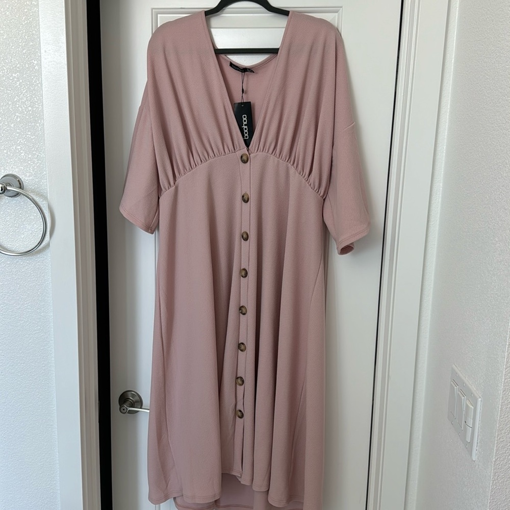 Pink boohoo dress flutter sleeves